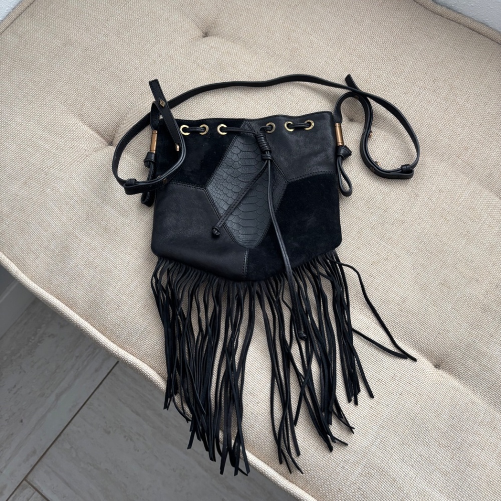 ba&sh Sparrow Suede Leather Python Shoulder Bag C… - image 1